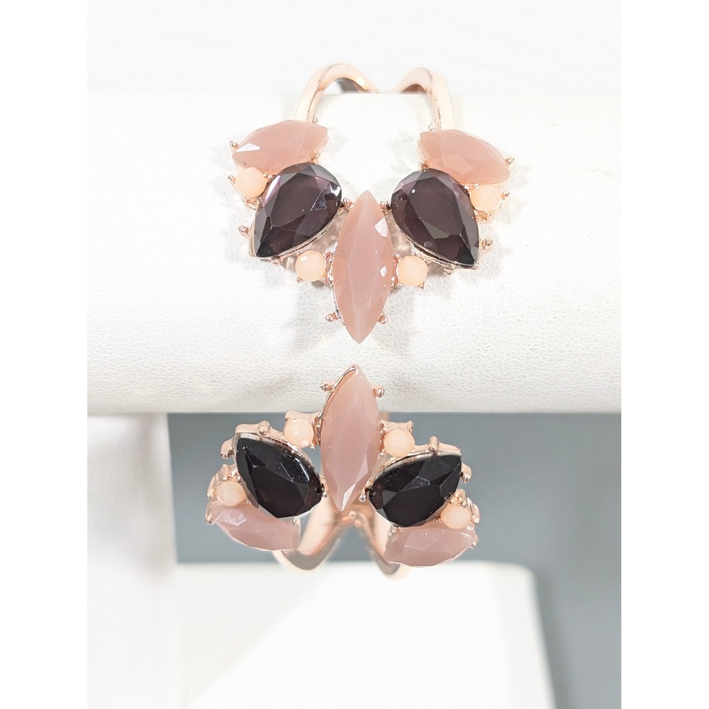 Rose Gold Tone Smokey Purple Peach Rhinestone Hinge Cuff Bracelet 7"